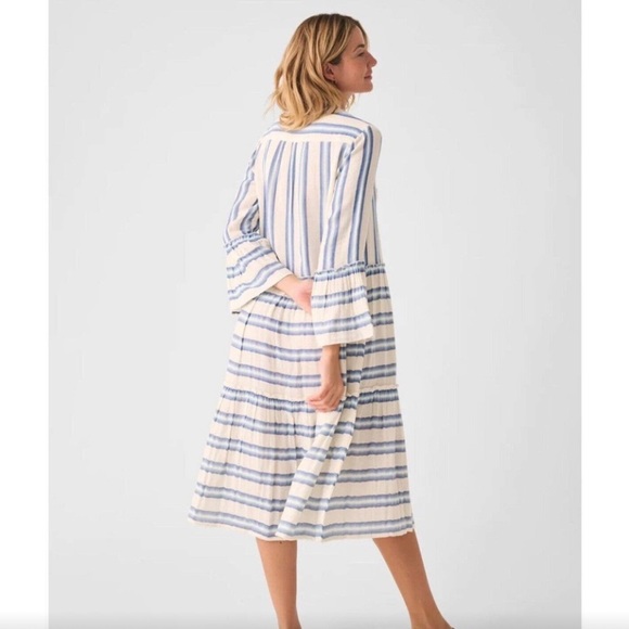 Faherty Dream dress Cotton Gauze Vida Midi Blue Baja Large Boho Beach Stripe XS - Picture 8 of 9